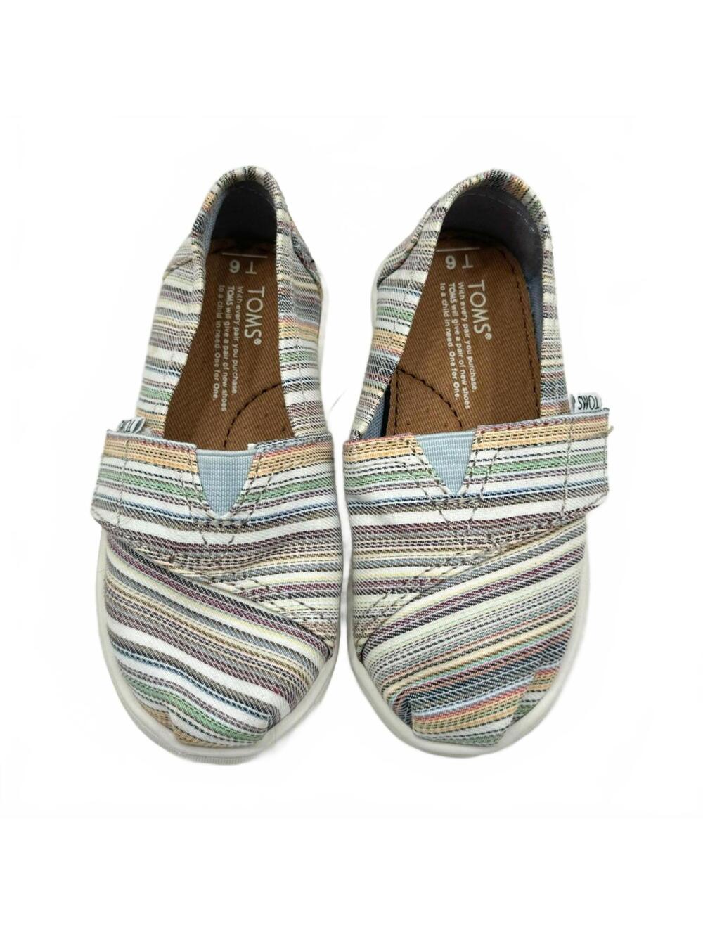 TOMS Alpargata Multi Color Stripe Canvas Flats NWOT Kids Girls Size 6 Toddler